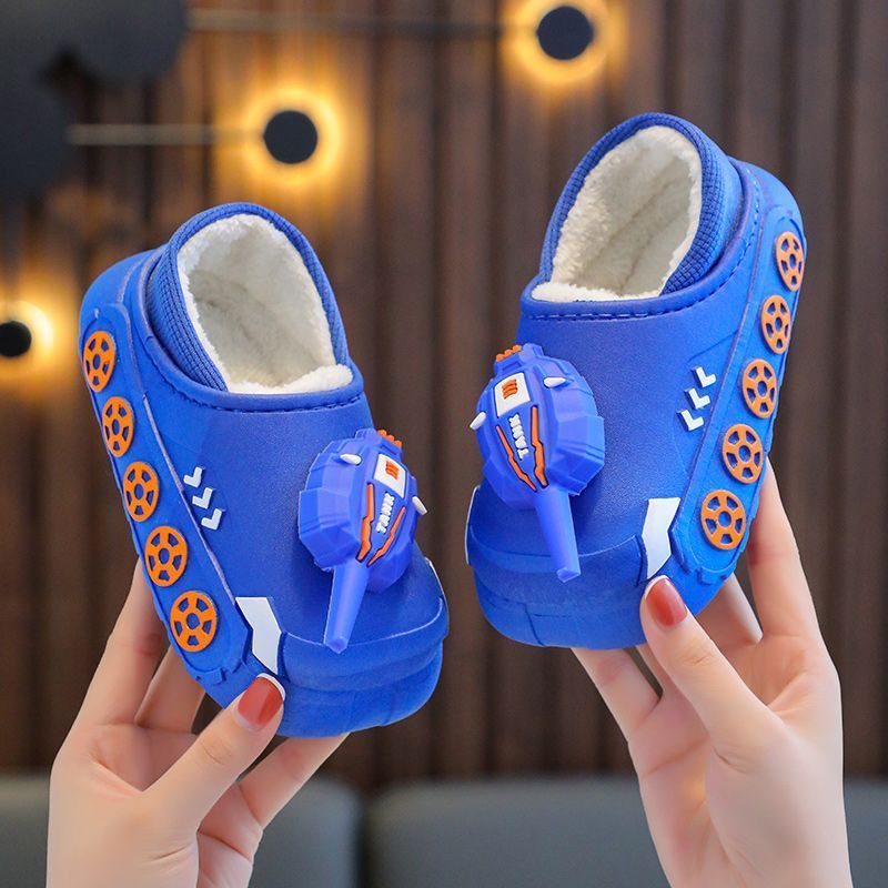 Kinder Hausschuhe aus Baumwolle wasserdichte Innen- und Außenschuhe für Jungen und Mädchen, rutschfeste warme Cartoon-Hausschuhe und Winterschuhe aus Baumwolle_voghion.com