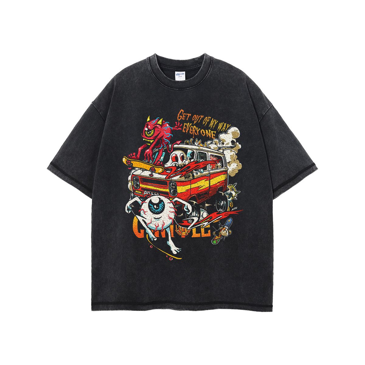 Lässiges, lockeres und vielseitiges, trendiges T-Shirt mit amerikanischem Retro-Print und kurzen Ärmeln_voghion.com