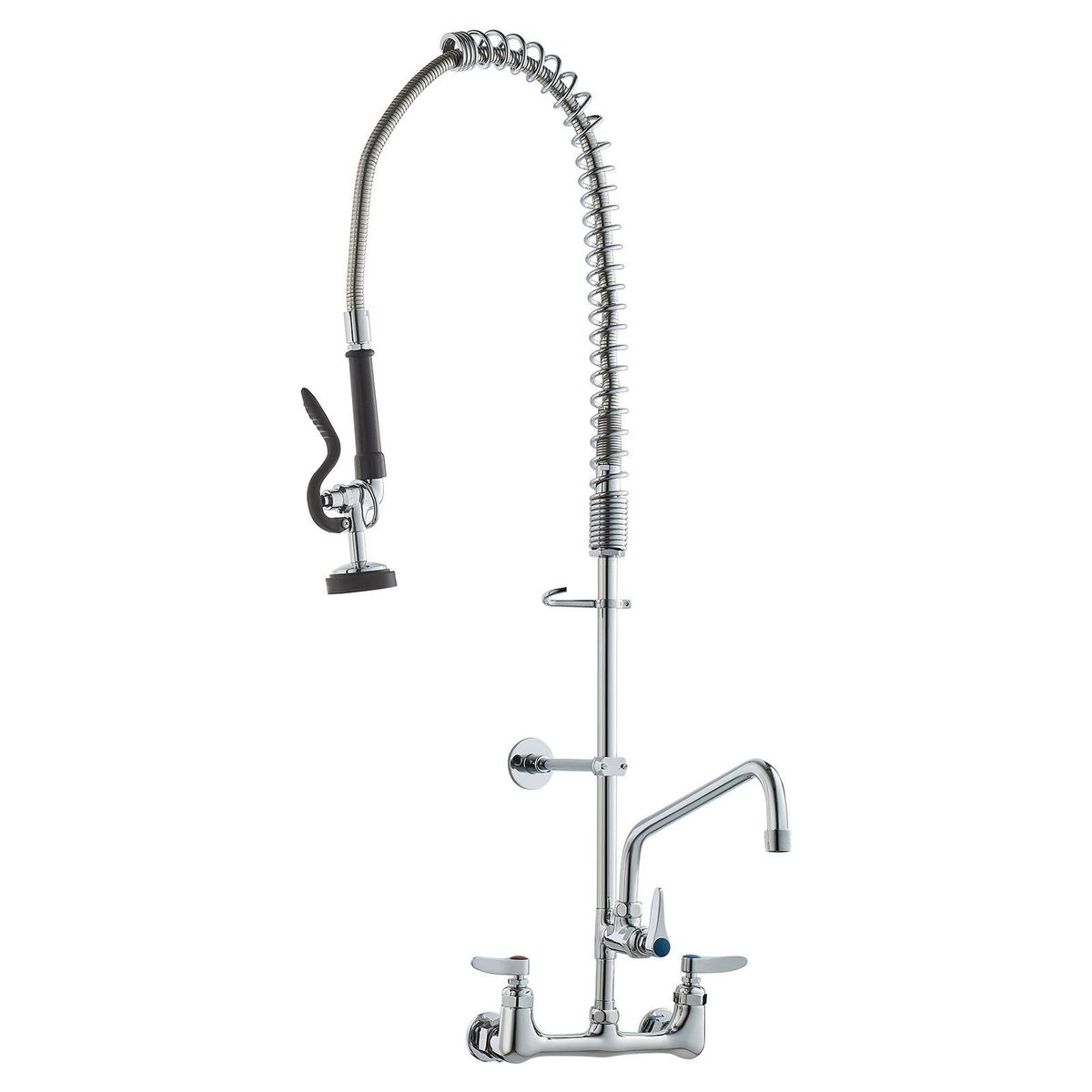 VEVOR Commercial Faucet With Pre-Rinse Sprayer, 36" Height, 8" Center, 12" Swing Spout, Wall Mount Kitchen Sink Faucet, Brass Constructed Device With Pull Down Spray, For 1/2/3 Compartment Sink_voghion.com