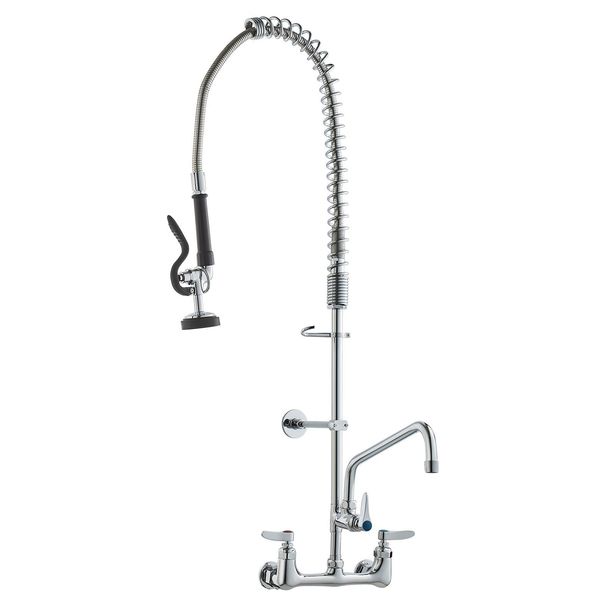 VEVOR Commercial Faucet With Pre-Rinse Sprayer, 36" Height, 8" Center, 12" Swing Spout, Wall Mount Kitchen Sink Faucet, Brass Constructed Device With Pull Down Spray, For 1/2/3 Compartment Sink_voghion.com