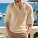 Schweres Henley-T-Shirt mit langen Ärmeln für Herren – Lockere Passform, gerippte Textur, lässig und pendlerfreundlich (Weiß, Schwarz, Grau, Oliv, Khaki)_voghion.com