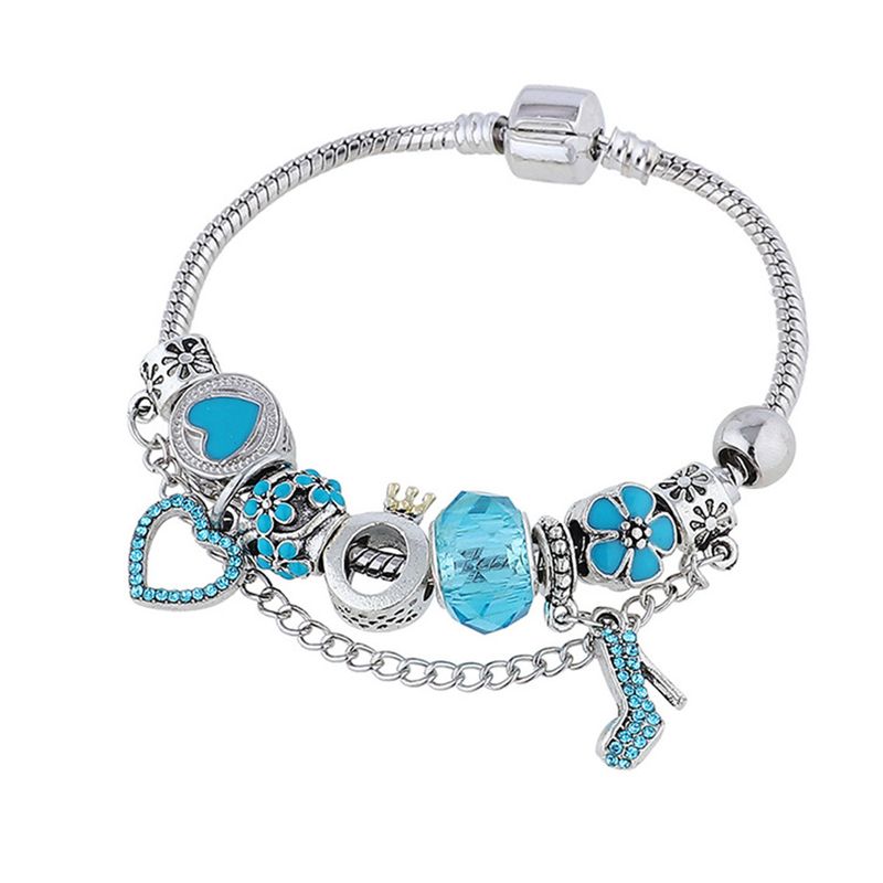 Cute Panjia Micro Inlay High Heels Heart Flower Large Hole Beads DIY Beaded Stainless Steel Y2K Bracelet_voghion.com