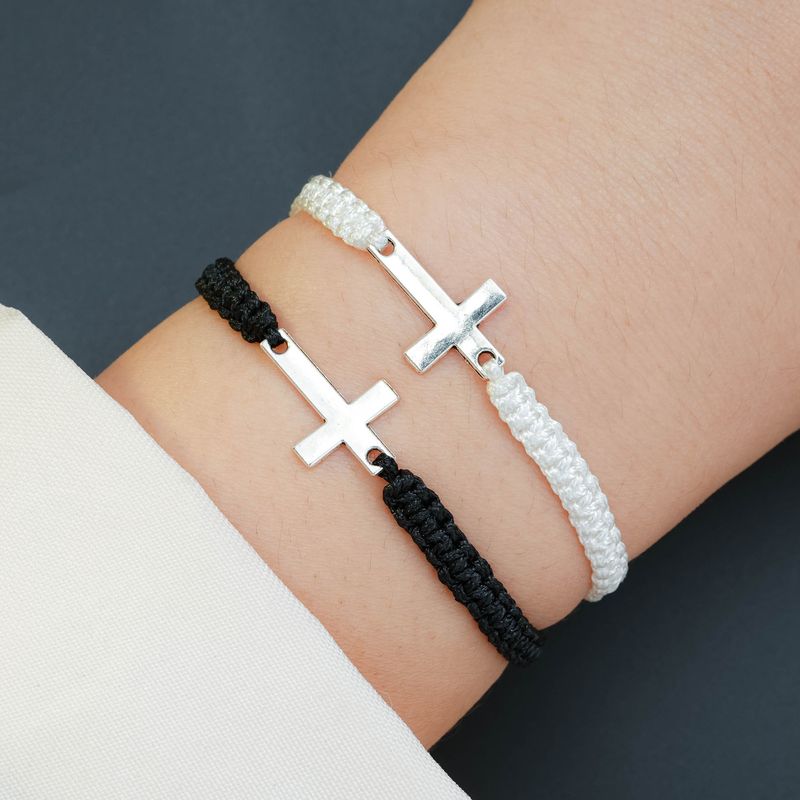simple fashion friendship bracelet hand woven cross bracelet black and white set couple bracelet 2 piece set_voghion.com