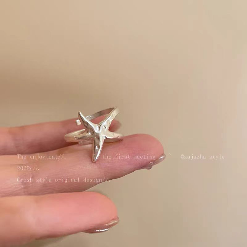 Seaside Vacation Style Niche Design Adjustable Starfish Open Ring Female Index Finger Ring High-end Accessory Finger_voghion.com