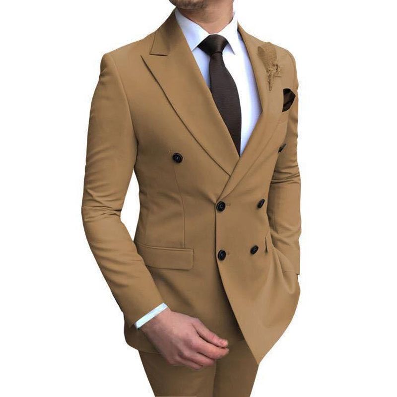 CT Business Casual Two-Piece Set Groom Groomsmen Wedding Banquet Suit Men Summer_voghion.com