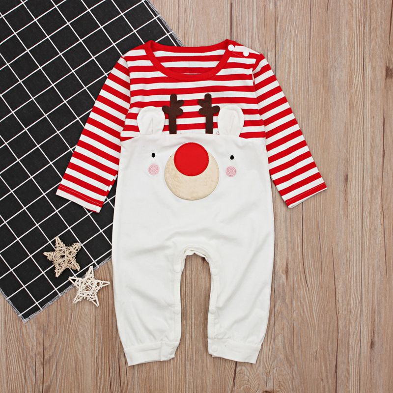 Mono de alce a rayas navideñas para niña, traje de rastreo, traje Ha, mono para niño, primavera y otoño_voghion.com