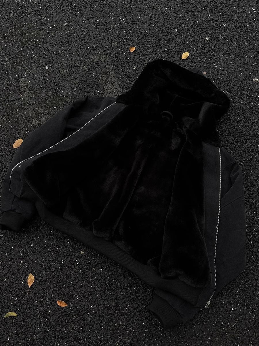 Mount Carving Hooded Jacket Men's Fleece Thickened Padded Jacket Heavy Canvas Loose Warm Padded Jacket_voghion.com