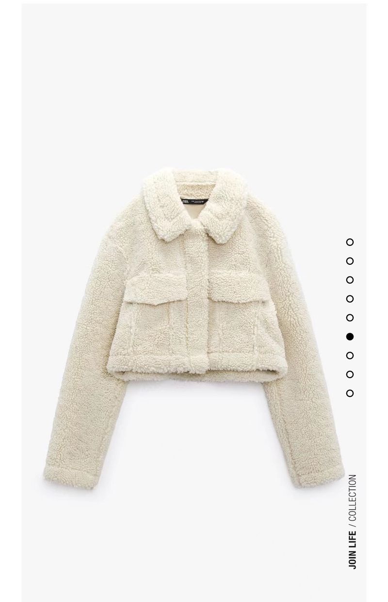 Giacca corta da donna corta doppia tasca autunno e inverno in pile bianco_voghion.com