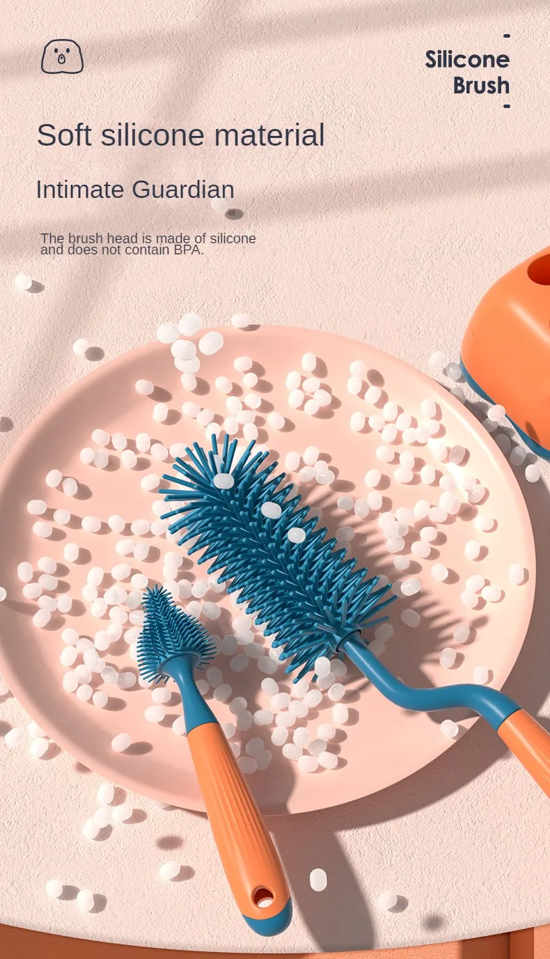 Lot de 1/2/3 brosses en silicone pour biberons, rotation à 360 degrés, brosse de nettoyage pour biberons, tétines, compte-gouttes, articles pour bébé_voghion.com
