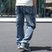 American-Style Multi-Pocket Workwear Jeans For Men - Wide-Leg Loose Fit Plus Size_voghion.com