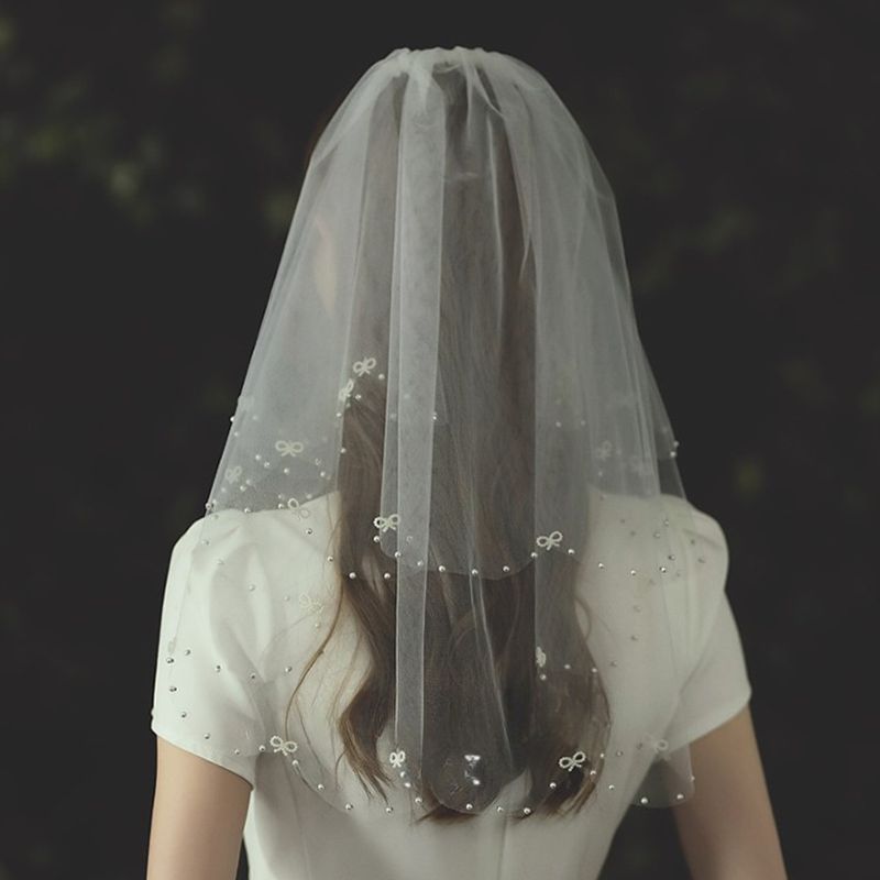 Velo da sposa pettine per capelli in metallo velo da sposa velo da sposa doppio fiocco velo di perline_voghion.com