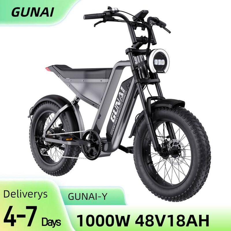GUNAI-Y Moped Electric Bike for Adults 20 Inch Off-Road Dirt Electric Mountain Bike with 48V18AH Lithium-Ion Battery, 7-Speed Full Suspension_voghion.com