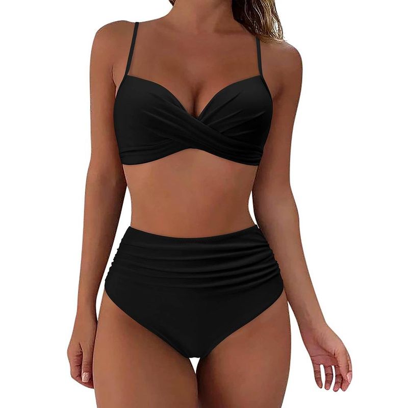 Two-piece High Waist Sexy Swimsuit 2025 New Style Women's Small Chest Gathered Bikini_voghion.com