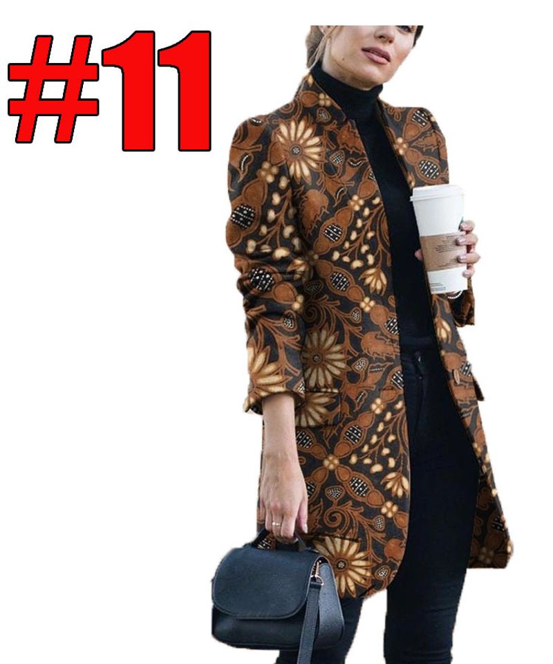 Women's Clothing Autumn and Winter New Fashion Printed Stand Collar Woolen Jacket Women_voghion.com