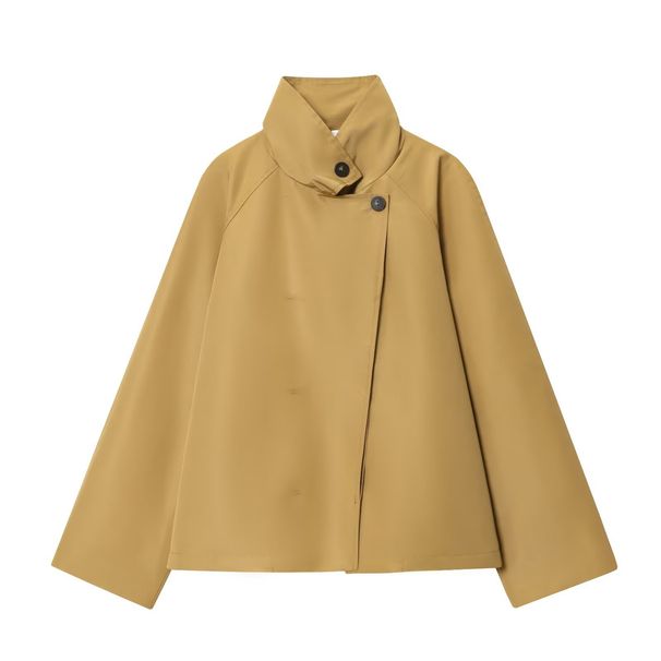 Damenbekleidung 2025 Herbst Winter Stehkragen Langarm Einfache Kurze Trenchcoat Jacke Für Frauen L59025_voghion.com