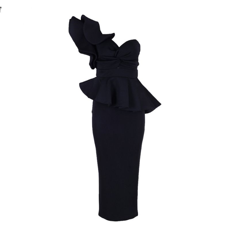 Abbigliamento da donna Nuovo abito da sera Vestito da cena per feste senza spalline sexy con volant e senza spalline_voghion.com