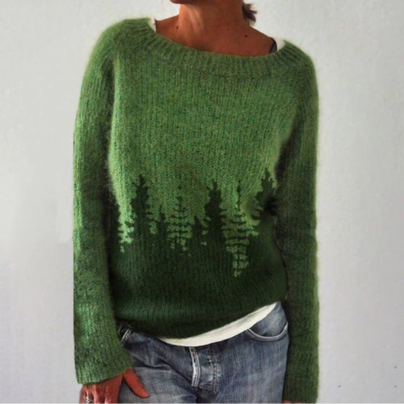 Women's fashionable round neck color matching loose casual pullover sweaters for women_voghion.com
