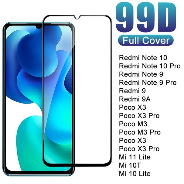 Pilna pārklājuma ekrāna aizsargs Xiaomi Redmi Note 10 9 8 Pro 10S 9S 8T 9A Mi 11 10 10T Lite rūdīts stikls uz Poco X3 F3_voghion.com