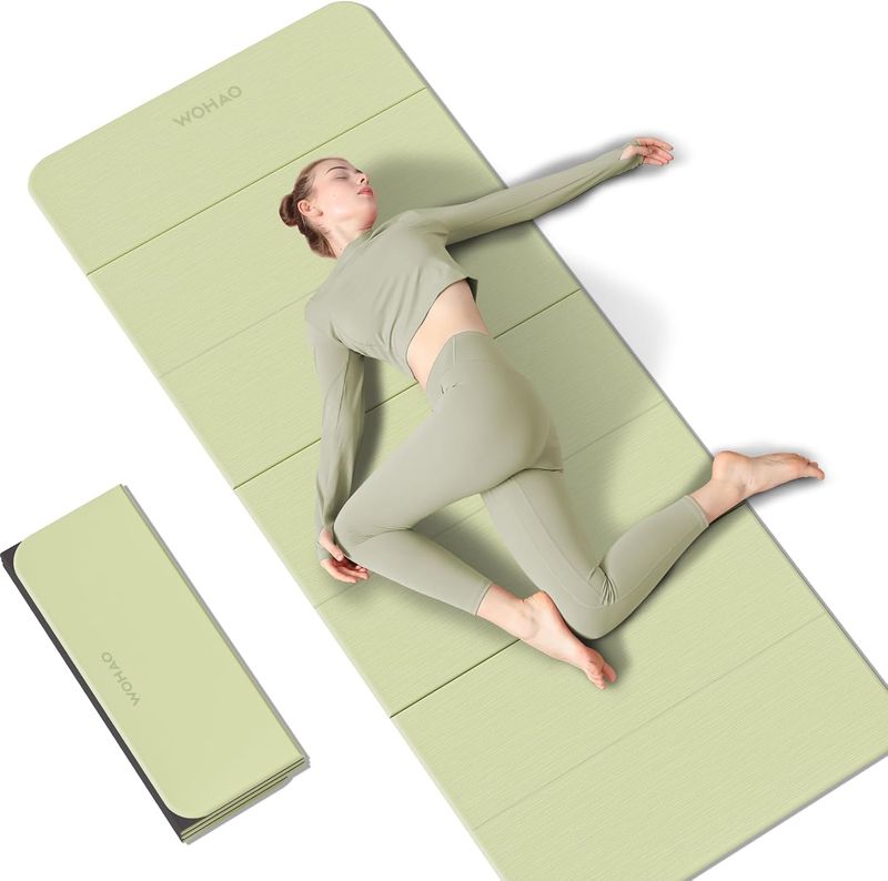 WOHAO Foldable Yoga 180.34cm X 60.96cm - Thickened TPE Non-Slip Exercise Mat Suitable For Home, Gym, Travel, Lightweight_voghion.com