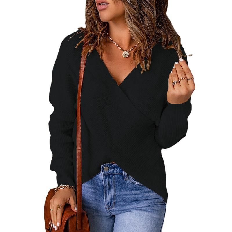 Vêtements pour femmes automne et hiver mode nouveau pull pull tricoté croisé_voghion.com