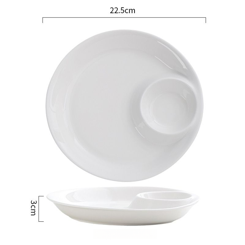 White Ceramic With Vinegar Household Dumpling Special Compartment Shrimp Plate, Breakfast Dish, French Fries Plate_voghion.com