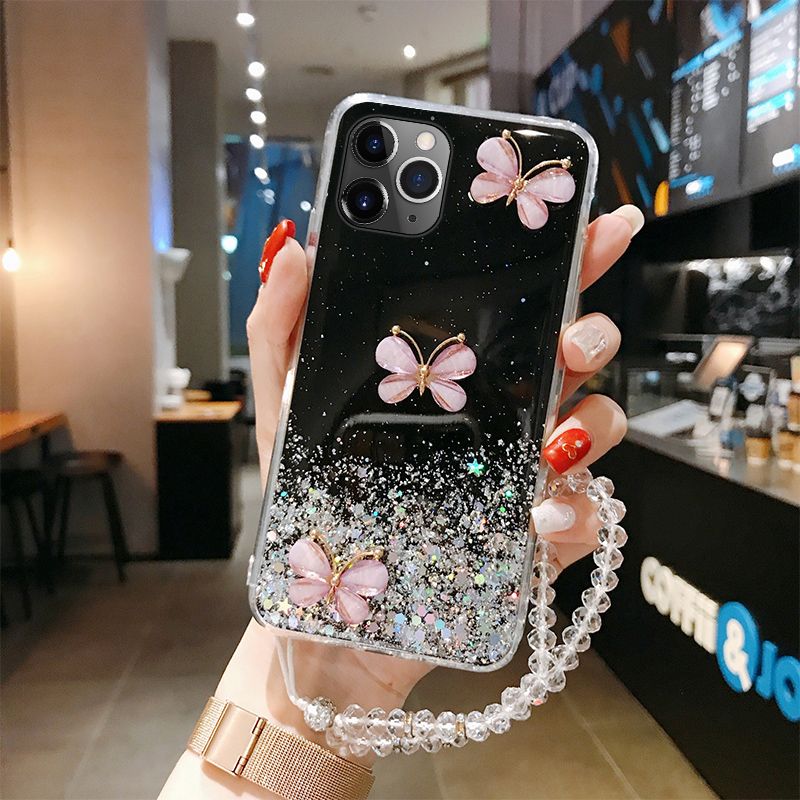 Luxuriöse süße Bling Glitzer Lanyard Silikon Handyhülle für iPhone 14 13 12 11 Pro XS Max SE XR X 8 7 Plus Ultradünne Riemenabdeckung_voghion.com