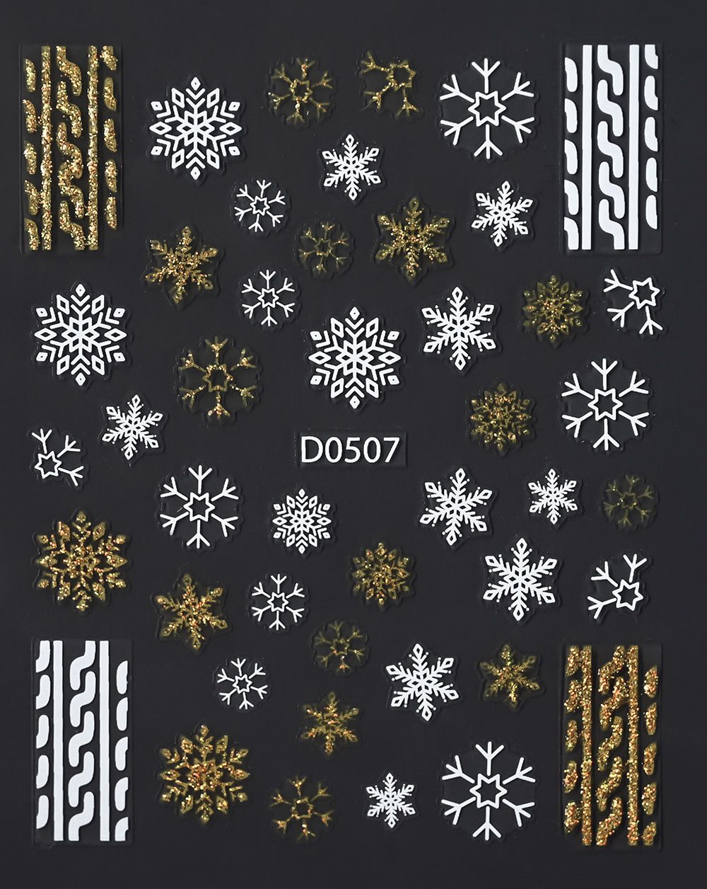 Adesivi per unghie a forma di fiocco di neve natalizio - Glitter oro e argento | Adesivi per unghie 3D luccicanti, luccichio di lusso per Natale_voghion.com
