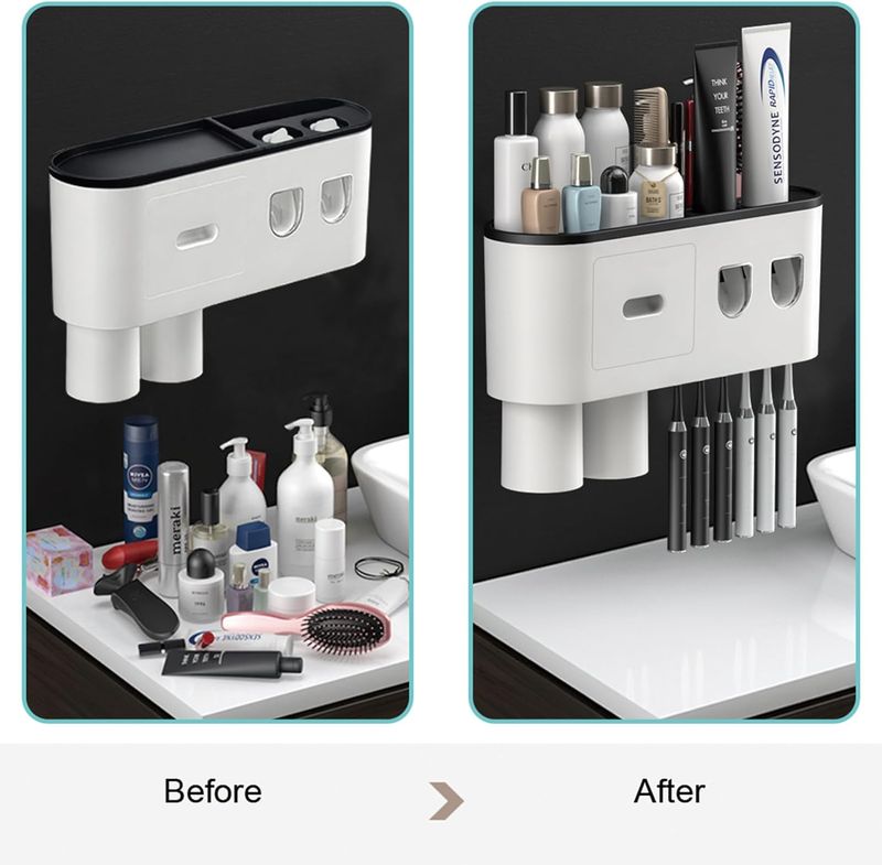 choiceness Dual Toothpaste Dispenser - Wall Mount With 6 Brush Slots_voghion.com