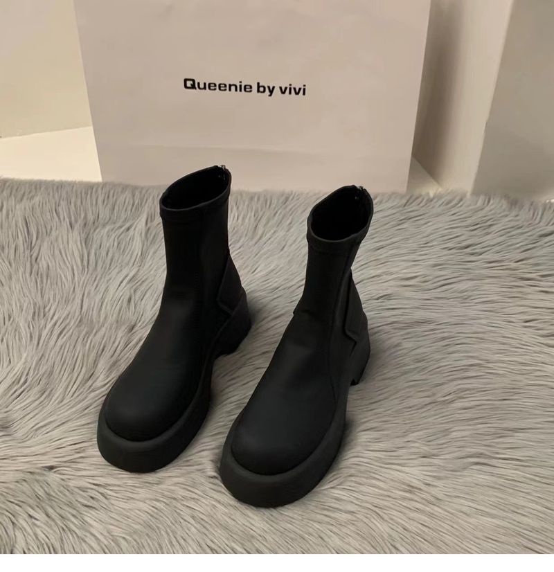 Thick Soled Thin White Martin Boots Women S Shoes Autumn And Winter Plus Velvet High Quality Short French Nude_voghion.com