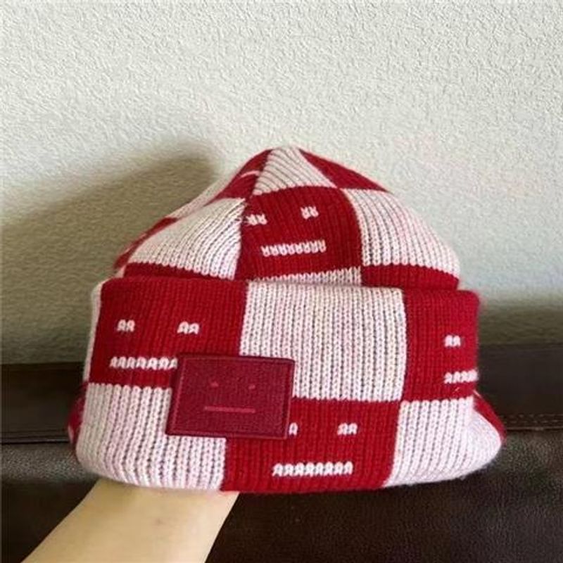 Schachbrett-Strickmütze mit quadratischem Ausdruck, Herbst-Winter, dicke Wolle, kalte Mütze, Smiley-Pullover, Mützen für Männer und Frauen, Paare, Gezeiten_voghion.com