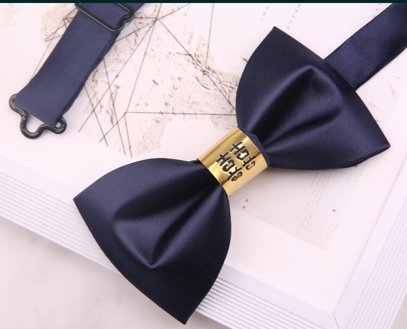 Men's wedding bow, best man, groom, black men's festive collar, metal double happiness bow tie, solid color burgundy_voghion.com