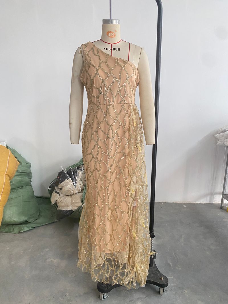 Robe de soirée longue sans manches à paillettes de couleur pure pour femme, coupe slim, mi-longue_voghion.com