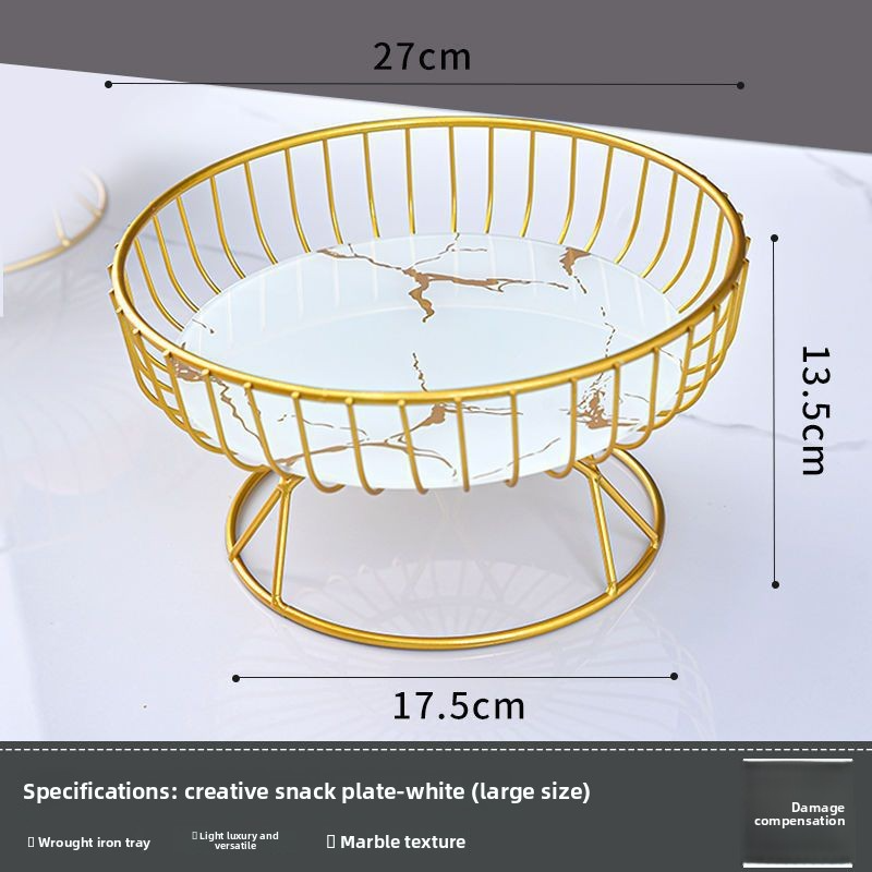 Round Fruit Basket – Chinese Modern Style Metal & Glass Display Stand With Gold Stripes – Small & Large Sizes_voghion.com
