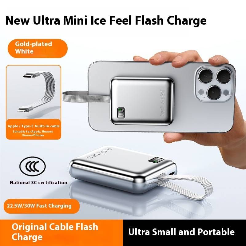 Banco de potência ultrafino de 20.000 mAh com cabo de carregamento rápido integrado, portátil e seguro para aviões, compatível com iPhone, Xiaomi, Huawei_voghion.com