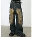 Nirben Vintage Workwear Jeans – Relaxed Fit Cargo Pants With Multi-Pocket Design & Washed Blue Denim (S-XXXL, Distressed Finish)_voghion.com