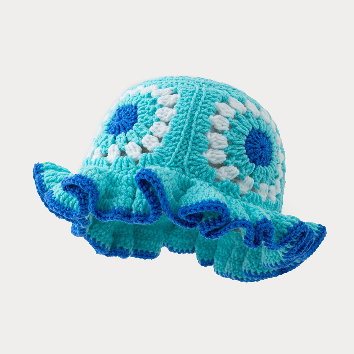 Handgestrickte Häkelmütze für Damen mit Wellenrand, hohlem Granny Square-Muster, Vintage-Spitzendesign, atmungsaktiv und warm – die perfekte Wintermütze für Damen._voghion.com