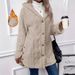 2024 Autumn Winter Hooded Solid Color Cardigan Button Long Sleeve Casual Jacket_voghion.com