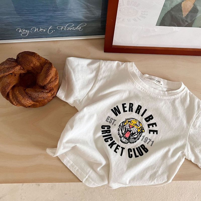 Kid's Clothing 2024 Summer Cotton Boys Tiger Head Round Neck Casual Baby T shirt Small and Medium Children Cartoon Loose Short Sleeve Top_voghion.com