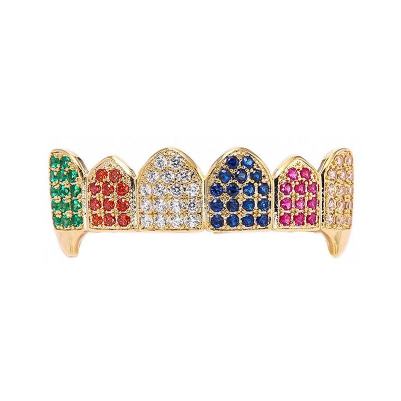 Hip Hop Gold Braces Canine Color 6 Colors Micro Inlaid Zircon Gold Teeth Dress Up Accessories_voghion.com