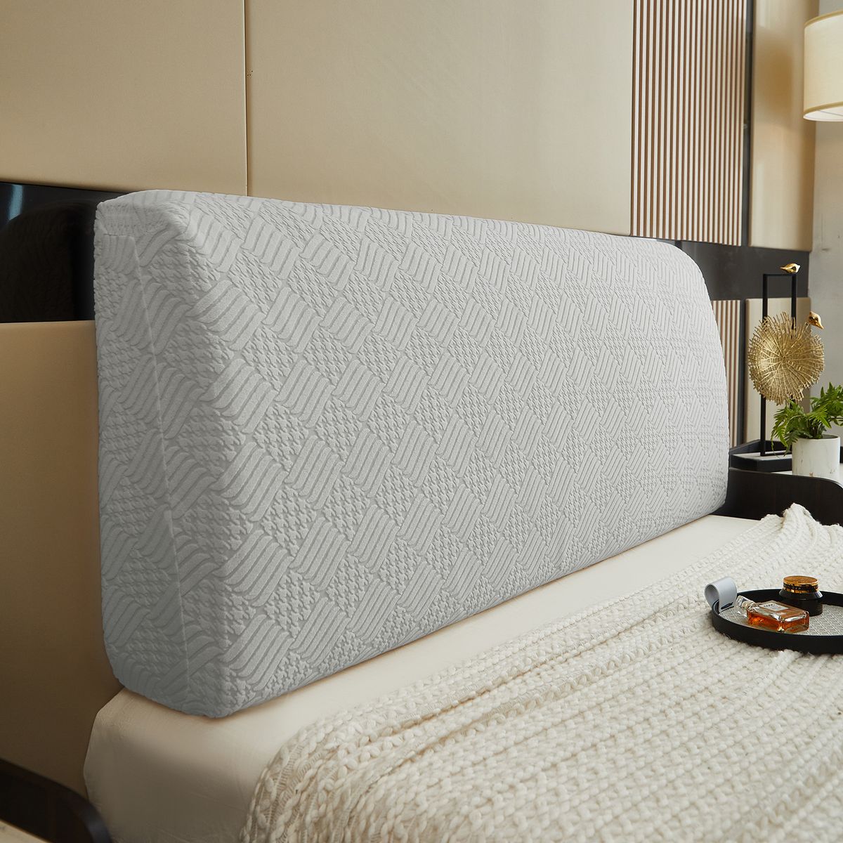 Capa de cabeceira moderna em jacquard – Capa protetora de poliéster 300GSM à prova de poeira para camas de 2,2m, respirável e resistente a rugas (design de botão de salgueiro em 6 cores)_voghion.com
