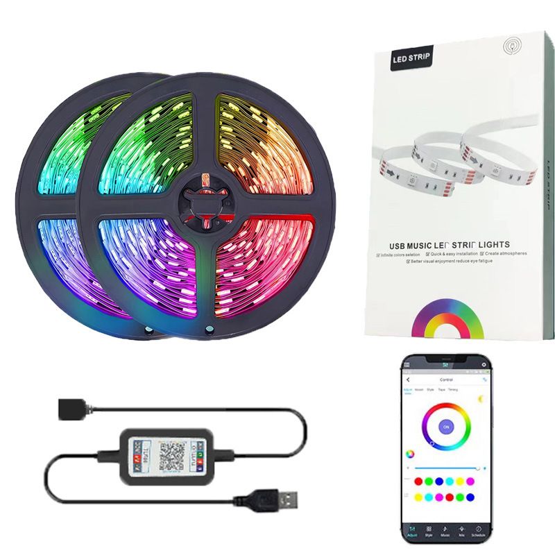 ​5V USB Bluetooth RGB LED Strip Lights - Smart Color Changing 5050/2835 Chip, 18 LEDs/Meter For TV Backlight, Room Decor, Gaming Setup_voghion.com