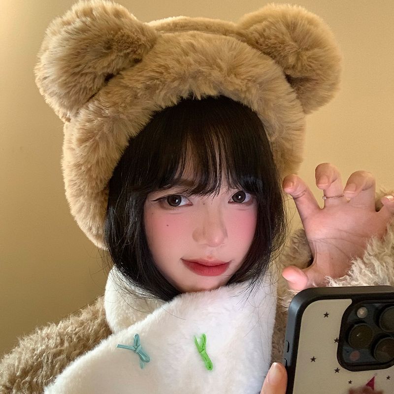 Paraorecchie Little Bear Paraorecchie invernali per donna in peluche, antifreddo e caldo, paraorecchie a sacco, paraorecchie antifreddo_voghion.com