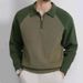 "Men's Contrast Collar Semi-Zip Polo Sweater – Oversized Knit Pullover With Raglan Sleeves, Machine Washable (5 Sizes, Green/Black/White)"_voghion.com
