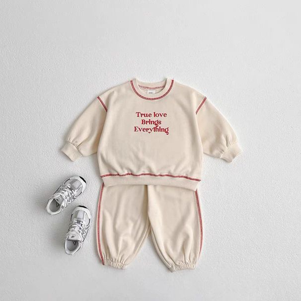 Costume pour enfants version mère et enfant automne nouveau garçon lettre anglaise pull brodé + pantalon costume décontracté deux pièces_voghion.com