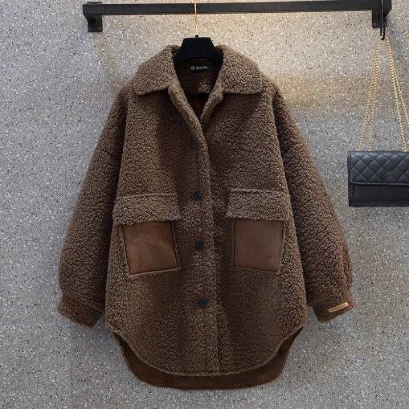 Dameskleding Herfst en Winter Nieuw Fat Girl Slim Dikke Lamswol Chic Design Jas_voghion.com