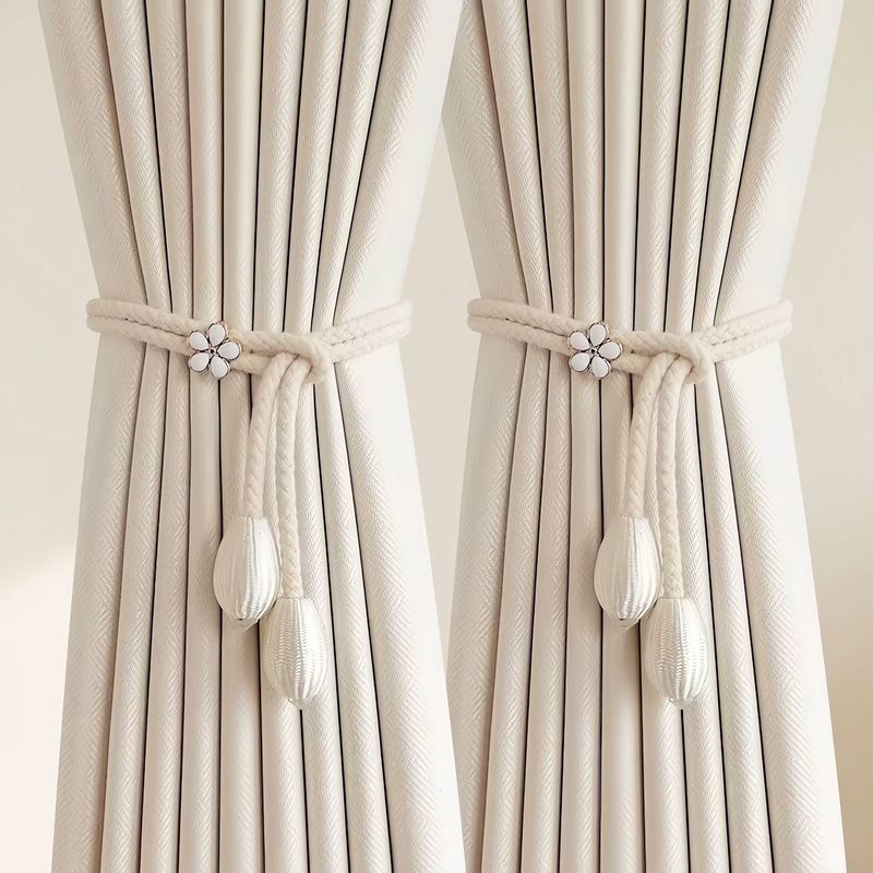 2 Pcs (1 Pair) Cotton Cord Curtain Tiebacks Tulip Pistil Design Noble And Elegant Total Length Approx. 19.7 Inches Retractable Snap Clip_voghion.com