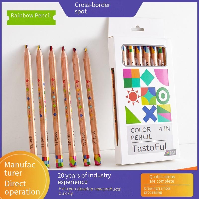 4-kleuren regenboogpotloden | 4B zachte stift | Houten driehoekige grip | DIY knutsel- en schoolbenodigdheden | Grootverpakking voor kinderen en kunstenaars_voghion.com