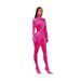 Elegant Velvet High-Neck Bodysuit With Gloves - Stretchy Figure-Hugging Jumpsuit In Rose Red, Long Sleeve & Zip Detail_voghion.com