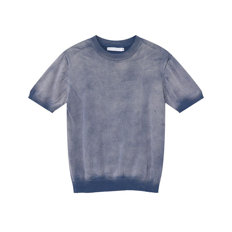 Men's Clothing Vintage Tie-Dye Crewneck Knitted Jacket Short Sleeve Casual_voghion.com