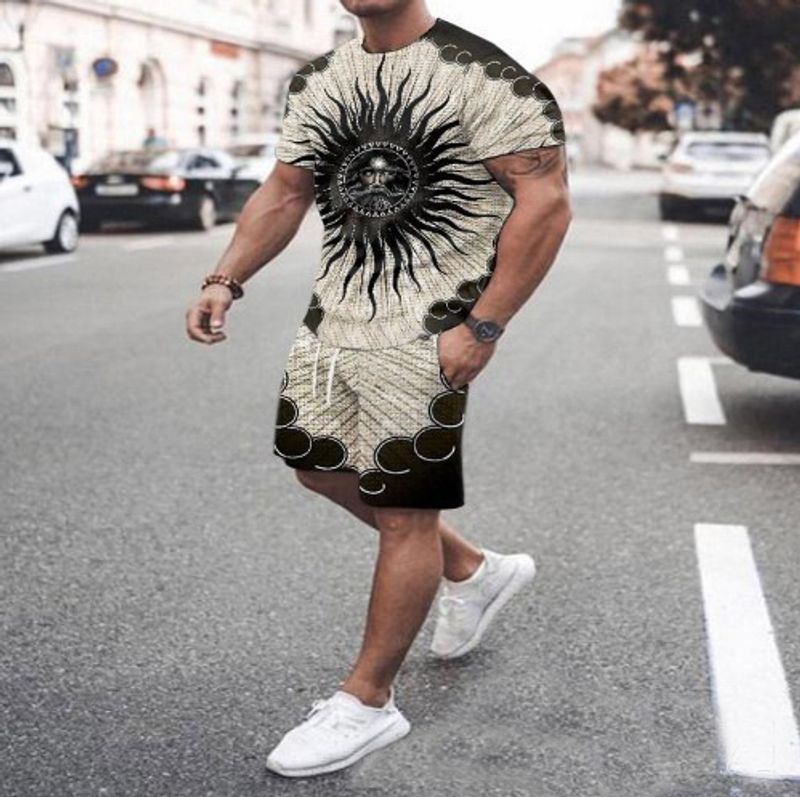 Cross-border 3D digital printing men's summer short sleeve_beach pants suit trendy T-shirt_shorts set_voghion.com